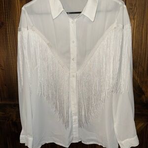 SHEIN White Fringe Blouse